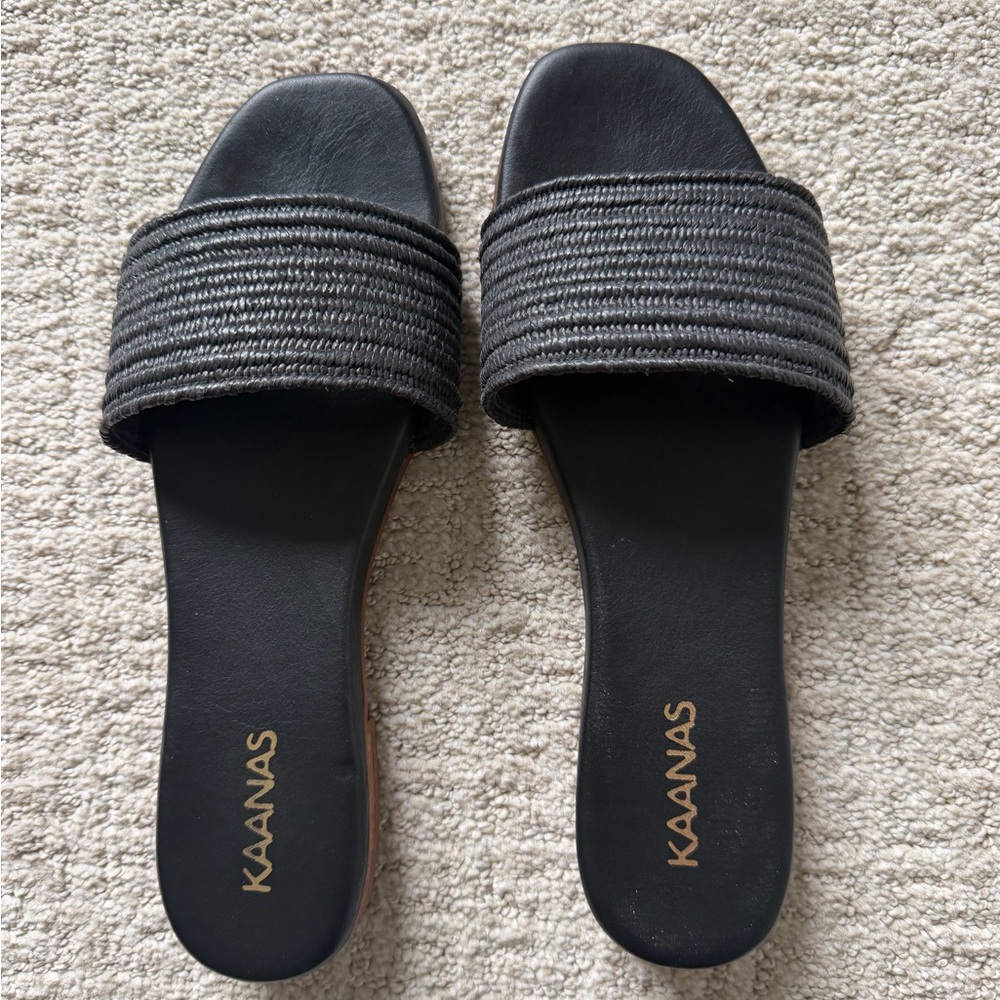 Kaanas Black Braided Slide Sandals